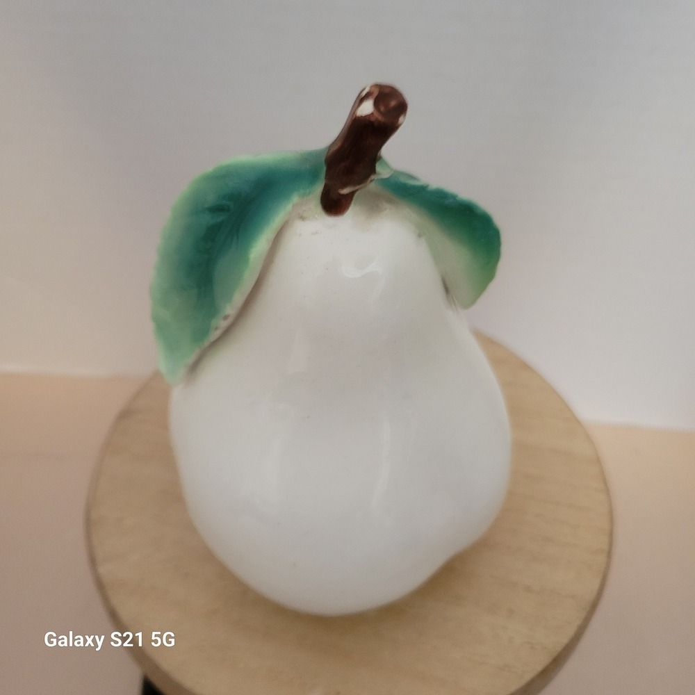 Vintage The Walter Hatches Italy Ceramic Pear Figurine White Green Leaf 5.5"